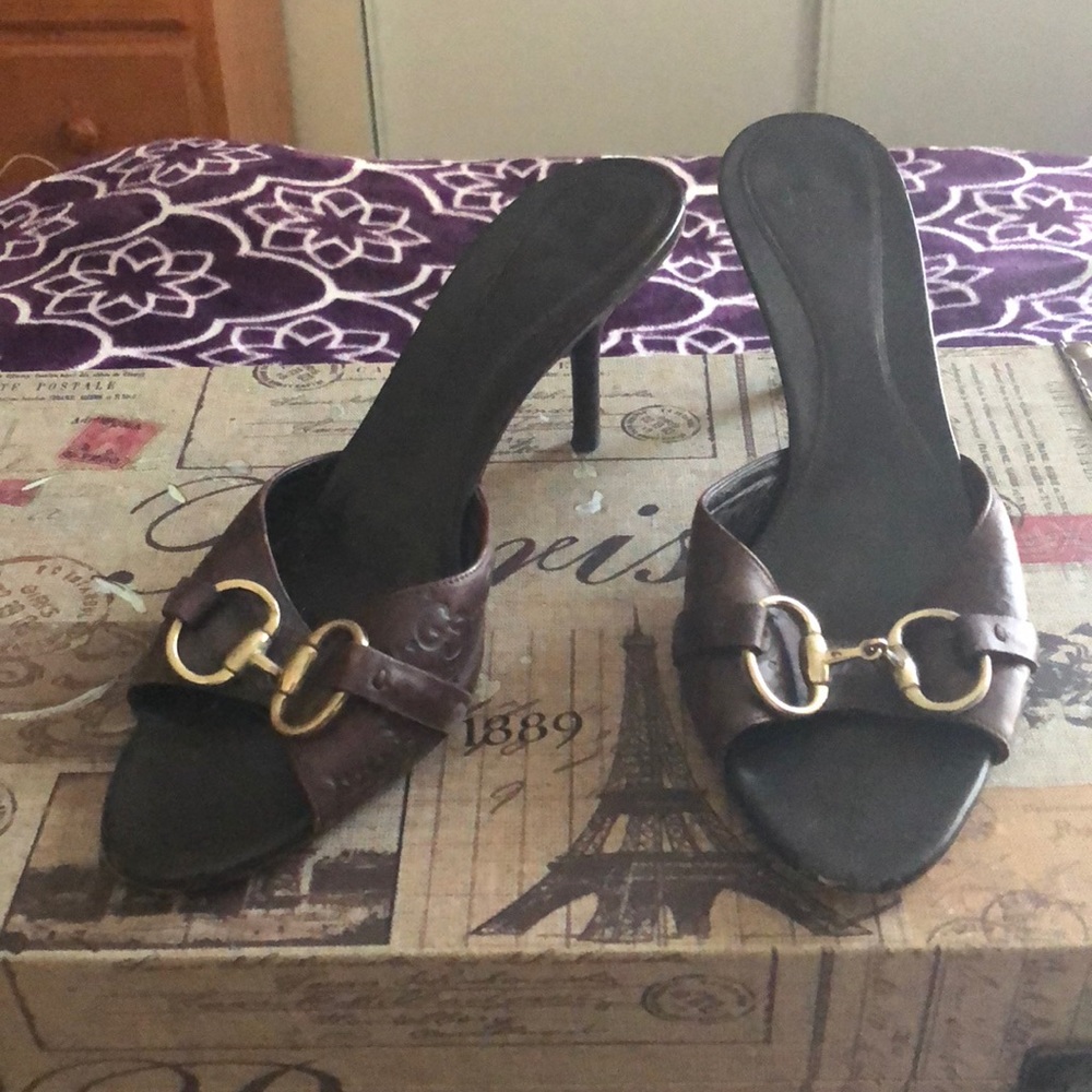 Brown Gucci Logo Sandals